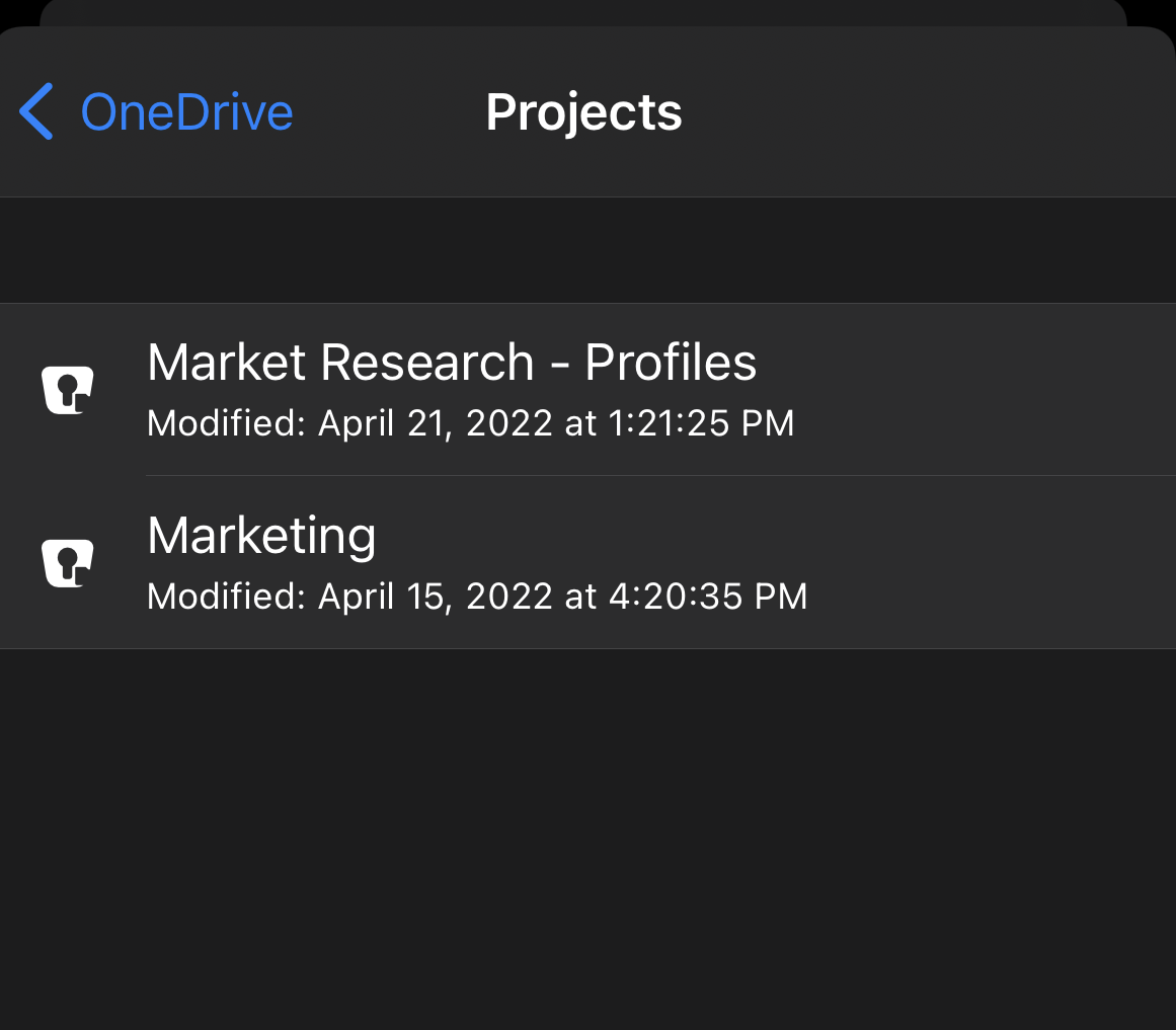 Select existing Business Vault on OneDrive from iOS device